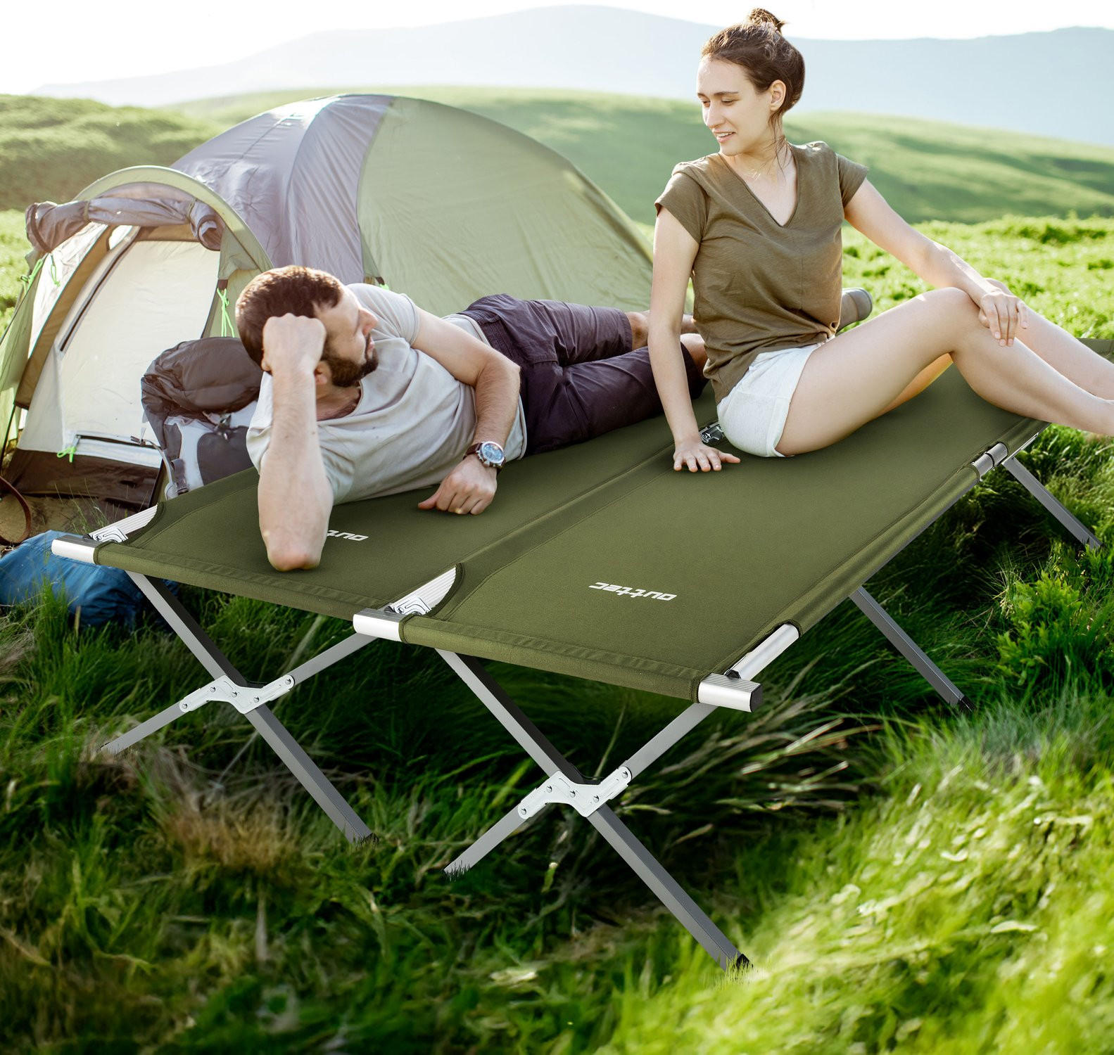 CAMPINGBETT 203/62/45 cm - Olivgrün, Metall (62/45/202cm) - Outtec