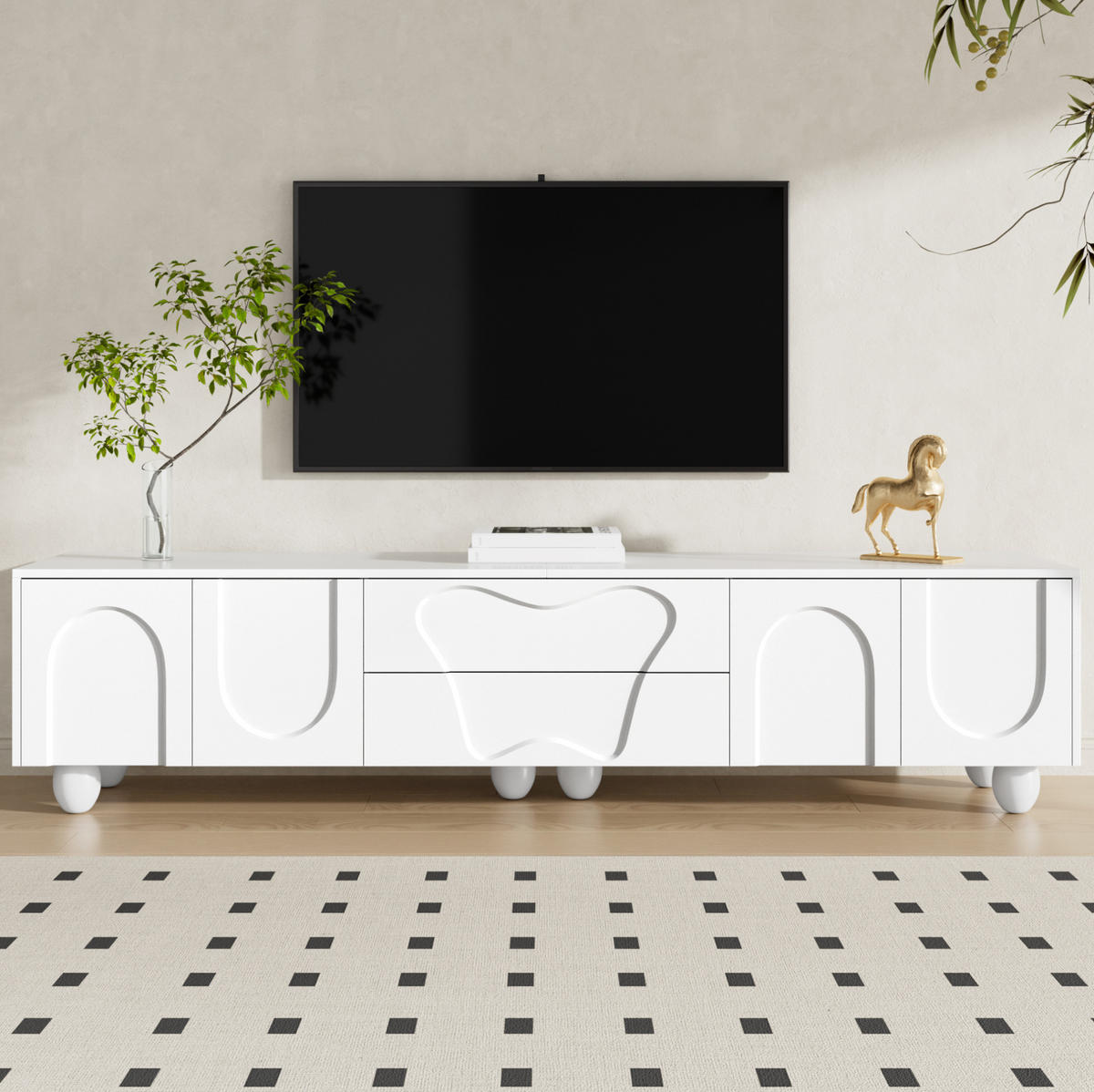 LOWBOARD TV-Kommode 180/40/42 cm aus PB mit Massivholzbeinen Weiß - Weiß, Holzwerkstoff (180/42/40cm) - Modenvie