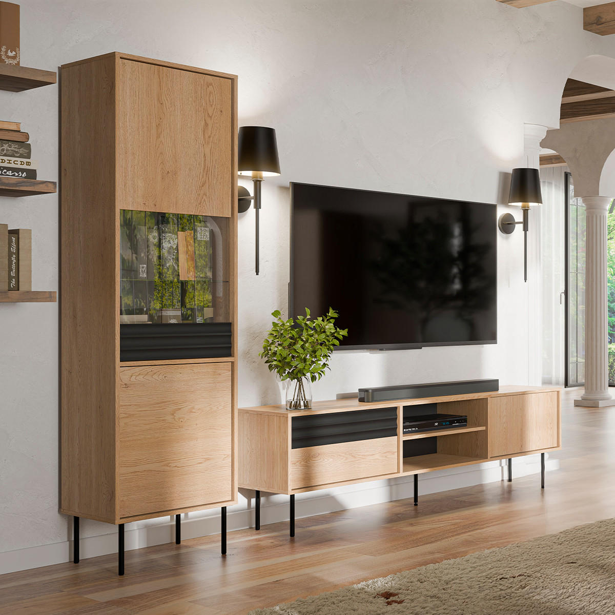 VITRÍNA Astra Dřevo a černá - černá, kompozitní dřevo (50.9/195/40cm) - Petits-meubles