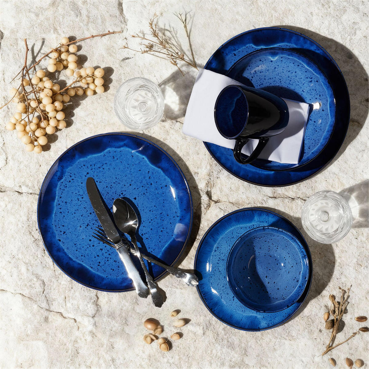 KOMBISERVICE Mare, ineinander stapelbar, blau - Blau, Keramik (26.5/2.5/26.5cm) - tectake