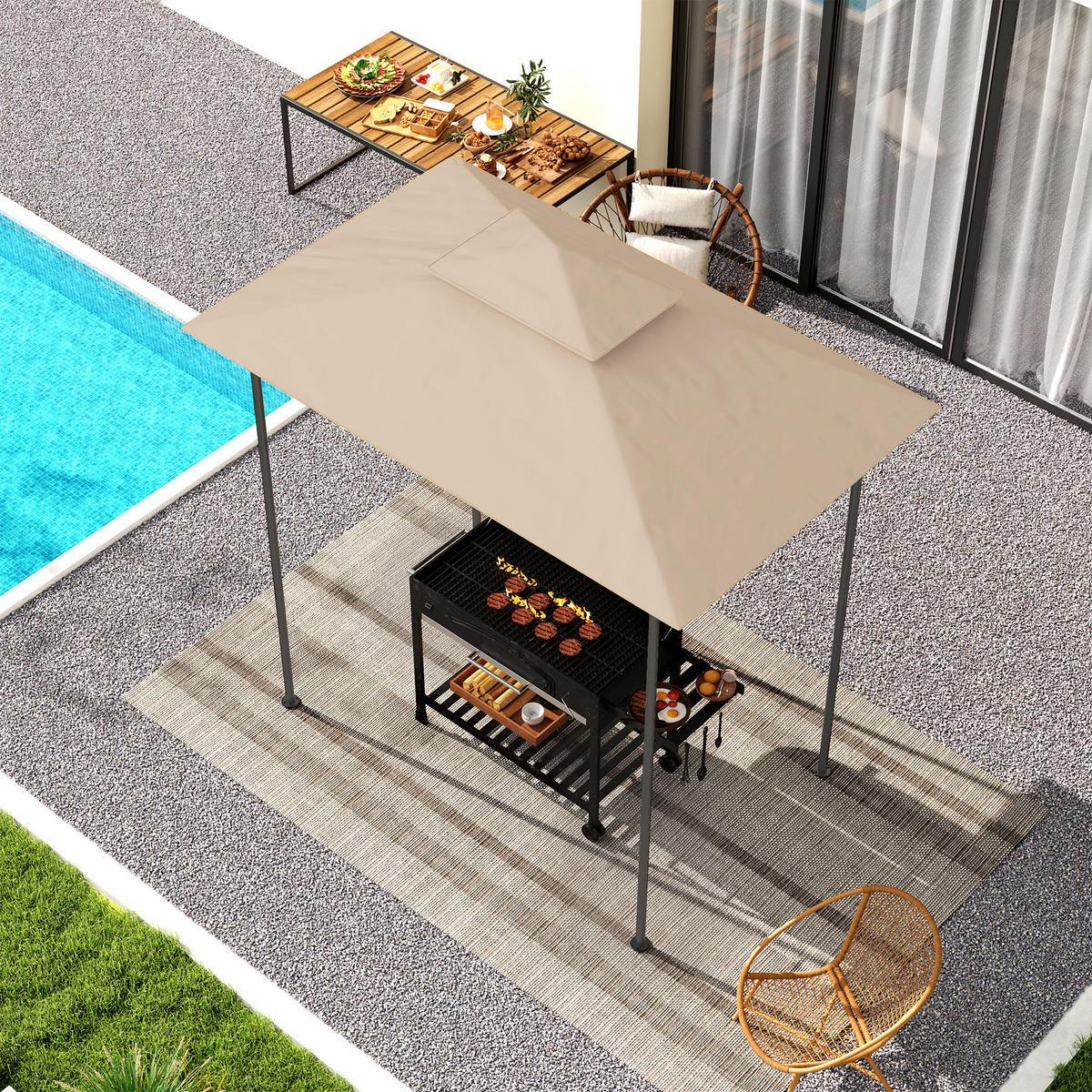 ERSATZDACH für Grillpavillon 1,5 m x 2,4 m - Beige, Kunststoff (152/1/244cm) - Outsunny