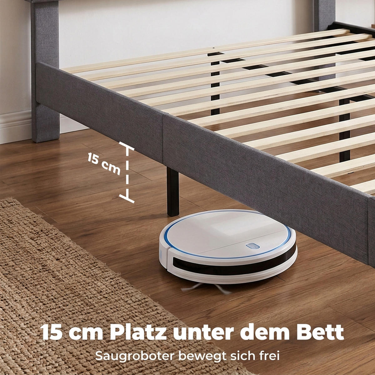 RÁM postele z polyesterové překližky tmavě šedý - tmavě šedá, kov/kompozitní dřevo (140/200cm) - HOMCOM