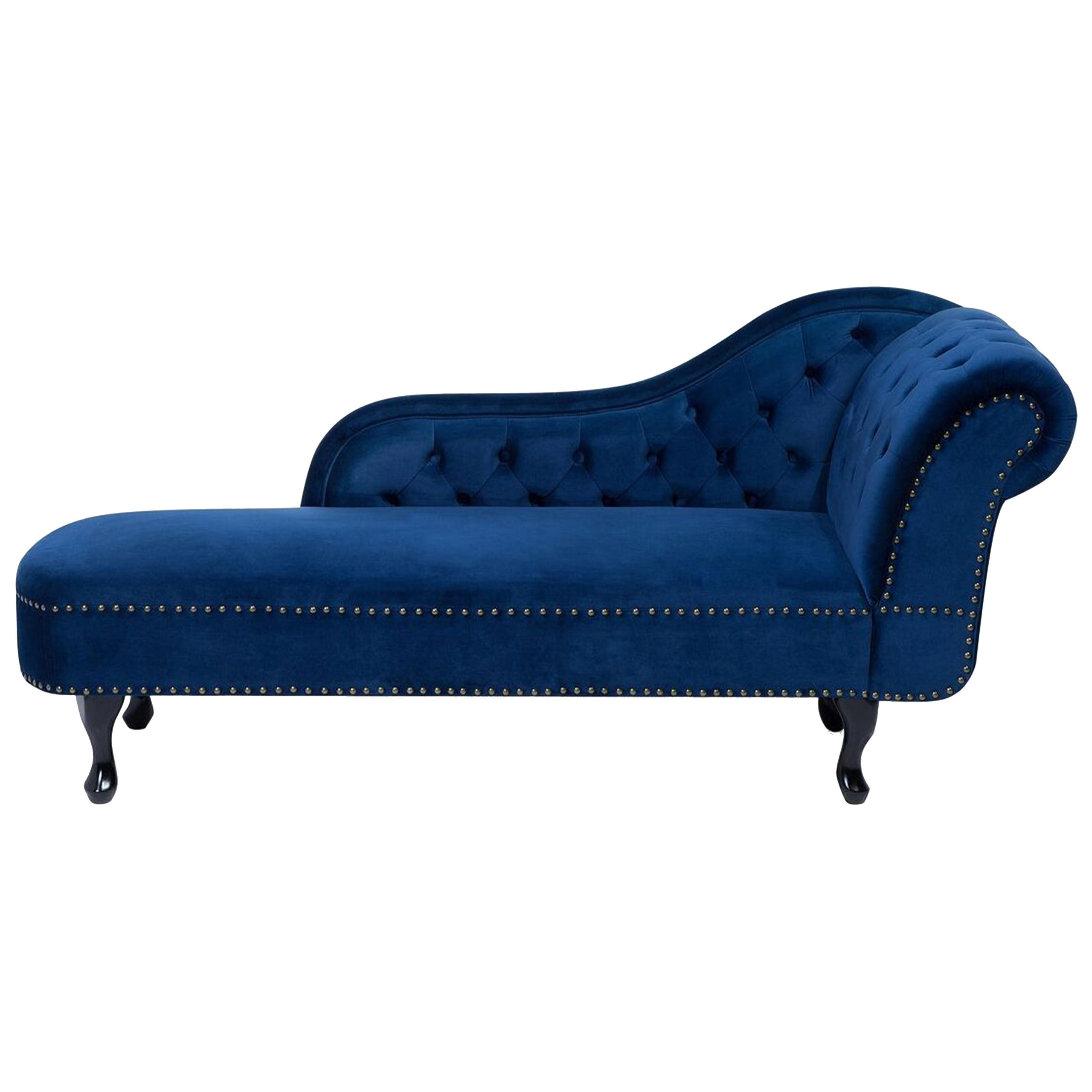 Beliani ČALOUNĚNÉ LEHÁTKO CHAISE LONGUE Sametová látka modré pravostranné Nimes