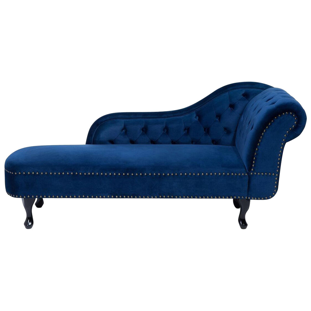 CHAISELONGUE Samtstoff blau rechtsseitig Nimes - Blau/Dunkelbraun, Textil (170/79/61cm) - Beliani
