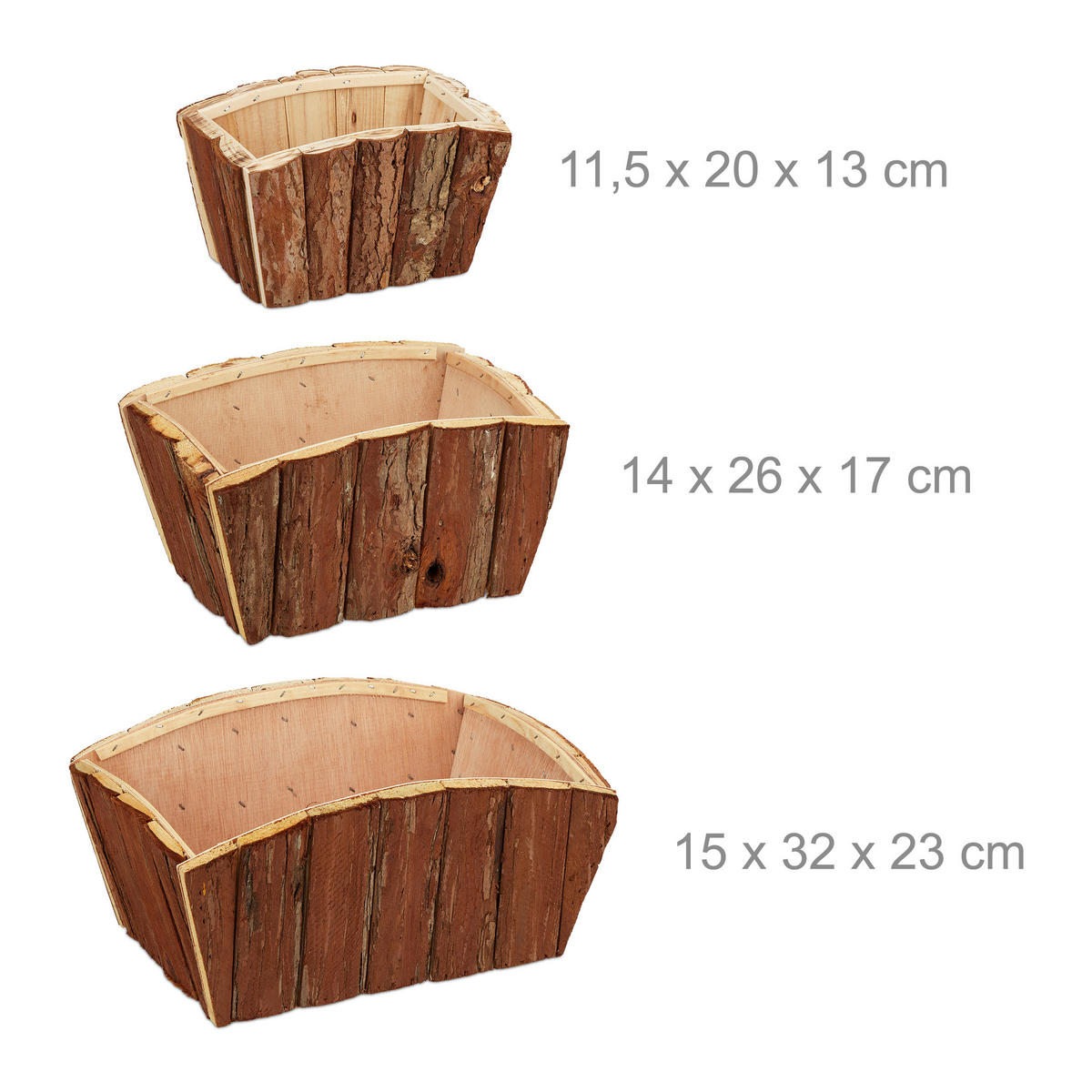 3xHOLZBLUMENKASTEN - Braun, Holz (32/15/23cm) - Relaxdays
