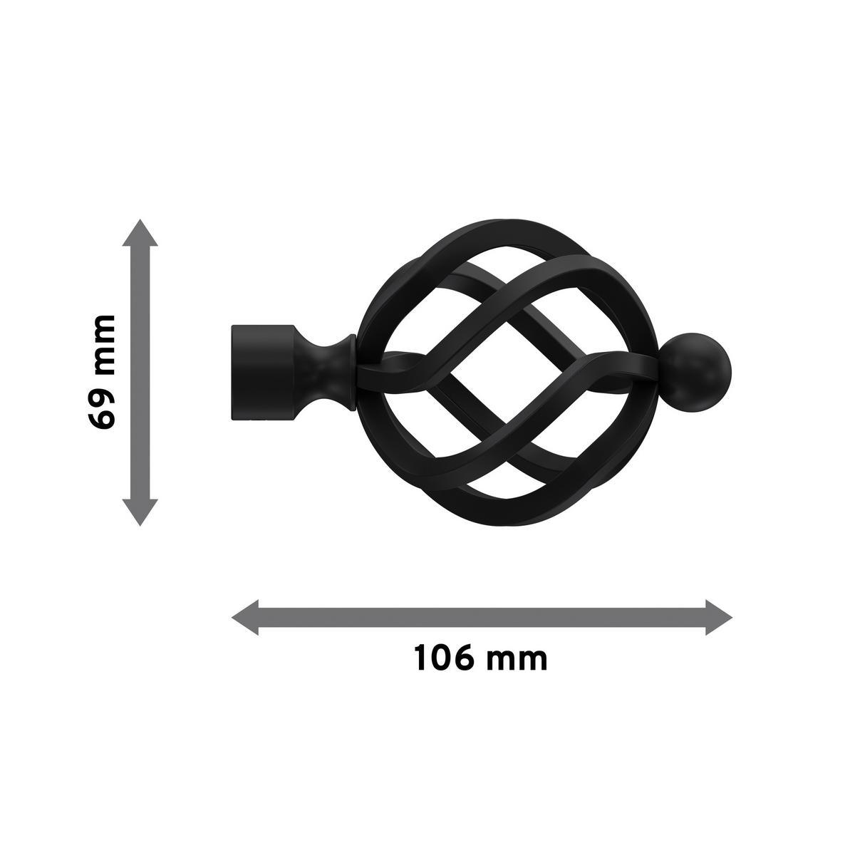 ENDSTÜCKE FÜR GARDINENSTANGEN 16 mm Ø, Paolo Schwarz, Packung 2 Stück - Schwarz, Metall (10.6/6.9/6.9cm) - INTERDECO