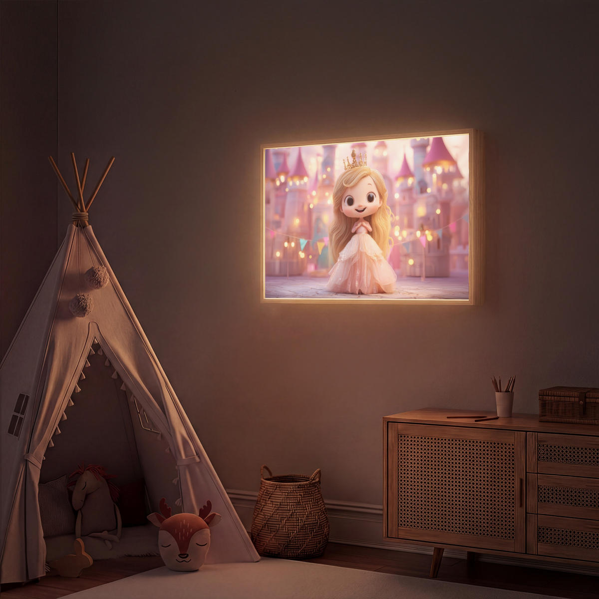 NACHTTISCHLAMPE MIT AKKU Prinzessin - Rosa - Schloss 100x70 cm - Rosa, Holzwerkstoff (8/100/70cm) - OnlyWow
