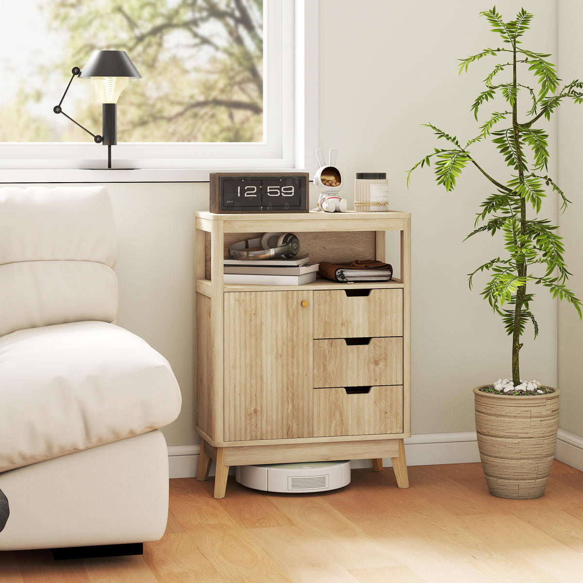 SIDEBOARD DE-11146 Mit offenem Fach & verstellbarem Boden Naturholz - Naturfarben, Holzwerkstoff (60/81/30cm) - ComfortXL