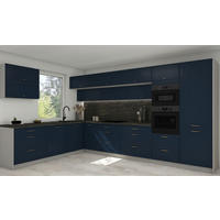 L-FORM KÜCHENZEILE Salo 18-tlg Grau / Indigo Matt 387,2 / 266,7 / 207cm - Blum Teilauszug - Dunkelblau/Grau, Holzwerkstoff/Metall (387.2/207/266.7cm) - Feldmann-Wohnen