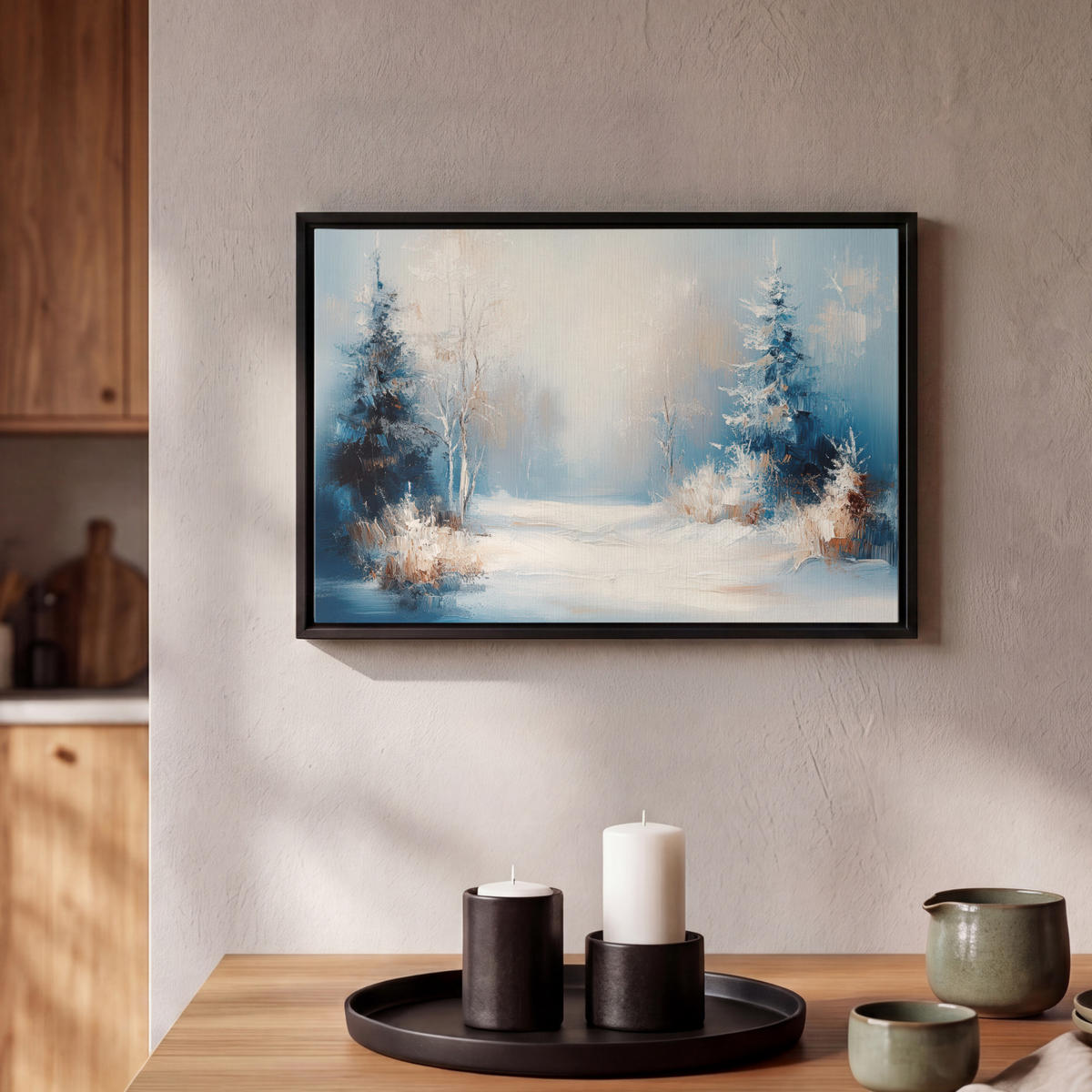 LEINWAND Bilder mit Rahmen - Wald – Winter – Natur – Abstrakt – Schnee - 30x20 - Weiß, Textil (30/20cm) - MuchoWow