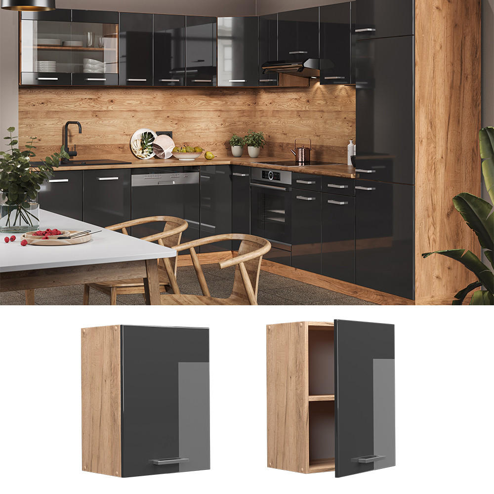 HÄNGESCHRANK R-Line Anthrazit Hochglanz 45 cm - Honigeiche/Schwarz Hochglanz, Holzwerkstoff (45/60/31cm) - Vicco