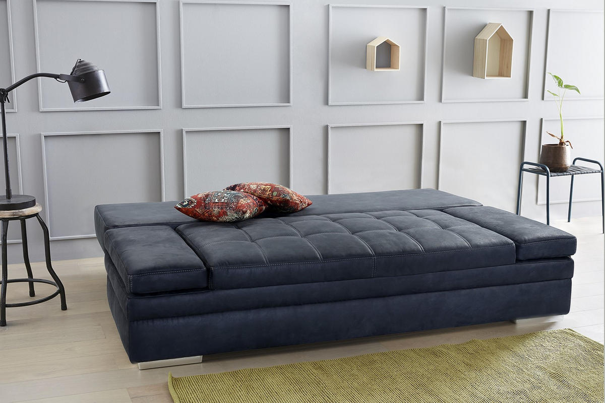 SCHLAFSOFA mit Bettkasten, Wellenfederung, Armlehnen verstellbar B200/T100/H84 cm, Liegefl.148x200 cm, Antikleder-Optik Mikrofaser Anthrazit / 15118 - Chromfarben/Anthrazit, Textil/Metall (200/84/100cm) - luma-home