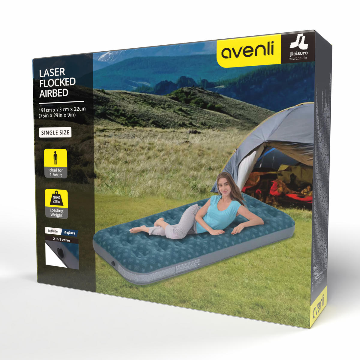 LUFTBETT Luftmatratze Camping 1 Person 191x73x22cm aufblasbar ohne Pumpe - Blau/Grau, Kunststoff (73/191cm) - Avenli