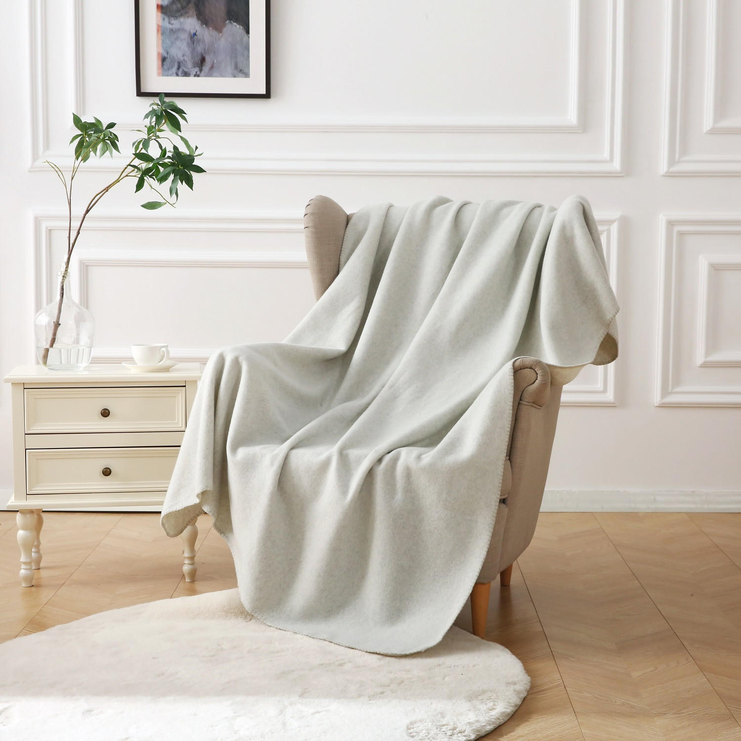 FLEECEDECKE eco-line weiß meliert 130/160 cm Ketteleinfassung Anti-Pilling - Weiß, Textil (130/160cm) - wometo