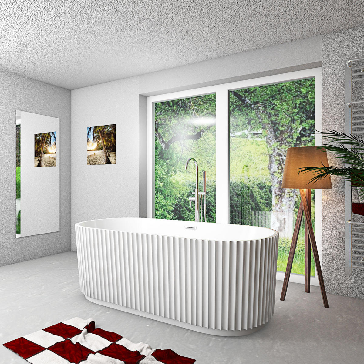 BADEWANNE freistehend F08 Armatur AF02 - Weiß, Glas/Kunststoff (80/58/170cm) - AcquaVapore by Sandra Jentho