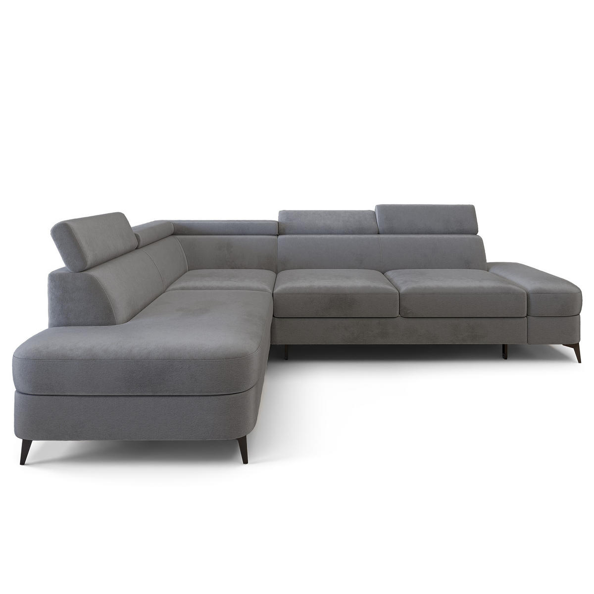 ECKSOFA AVISE M L-S Grau Velours-Stoff mit Schlaffunktion - Grau, Holzwerkstoff/Textil (268/195cm) - MASSENO