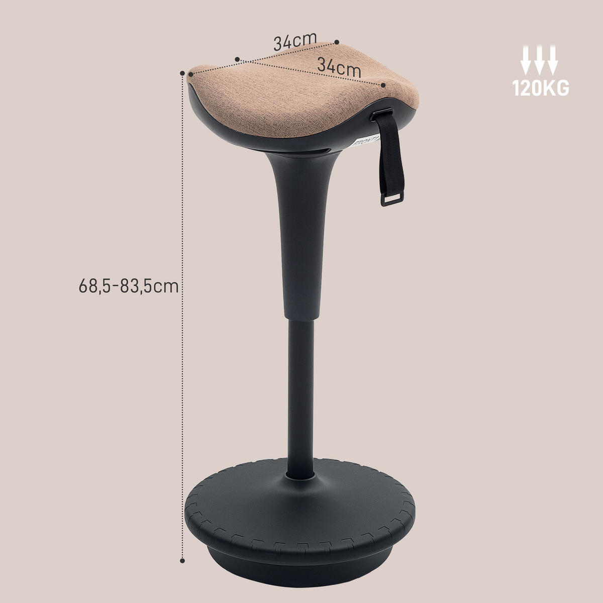 BÜROHOCKER mit Schwenkfunktion, ergonomischer Arbeitshocker, Braun - Braun, Textil (34/83.5/34cm) - HOMCOM