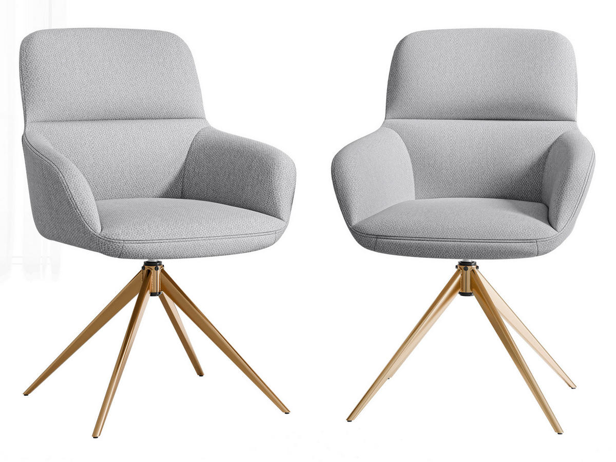 DREHSESSEL-SET Bokiz 3615/GL (2 Stück) - Goldfarben/Grau, Textil/Metall (57/86/63cm) - MIRJAN24