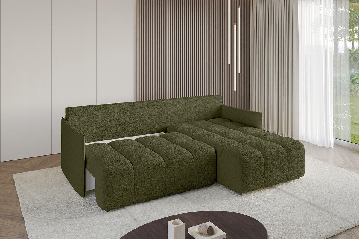 ECKSOFA Ottomane rechts LONLI-L 251x189x68 Olivgrün Bouclé - Olivgrün, Holzwerkstoff/Kunststoff (189/251cm) - ALTDECOR