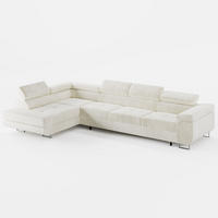 ECKSOFA VEMO NOVA Links Creme Velours-Stoff mit Schlaffunktion und Bettkasten - Creme, Textil (341/202cm) - Barchello