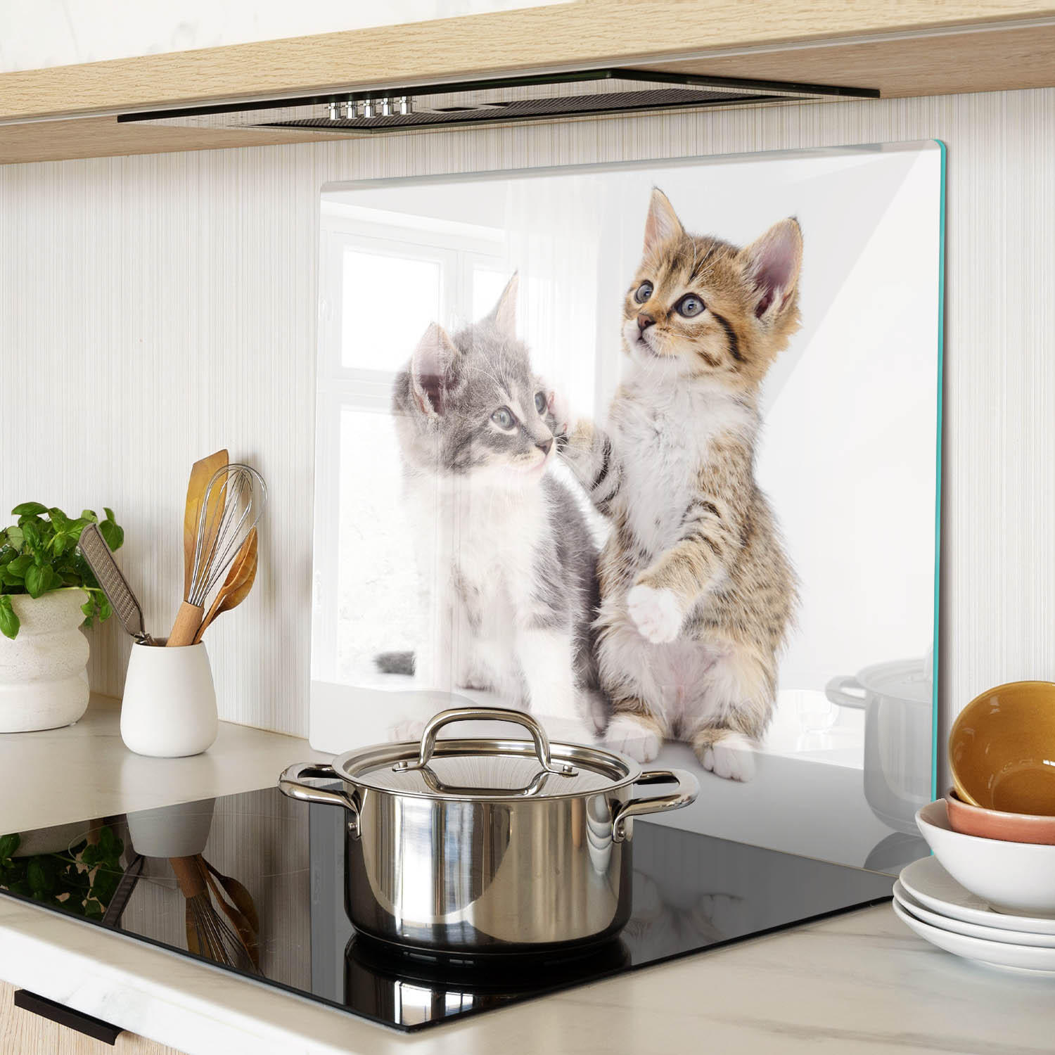 GLASPLATTE 60x52 cm Zwei kleine Katzen - Ecru, Glas (60/52cm) - TULUP