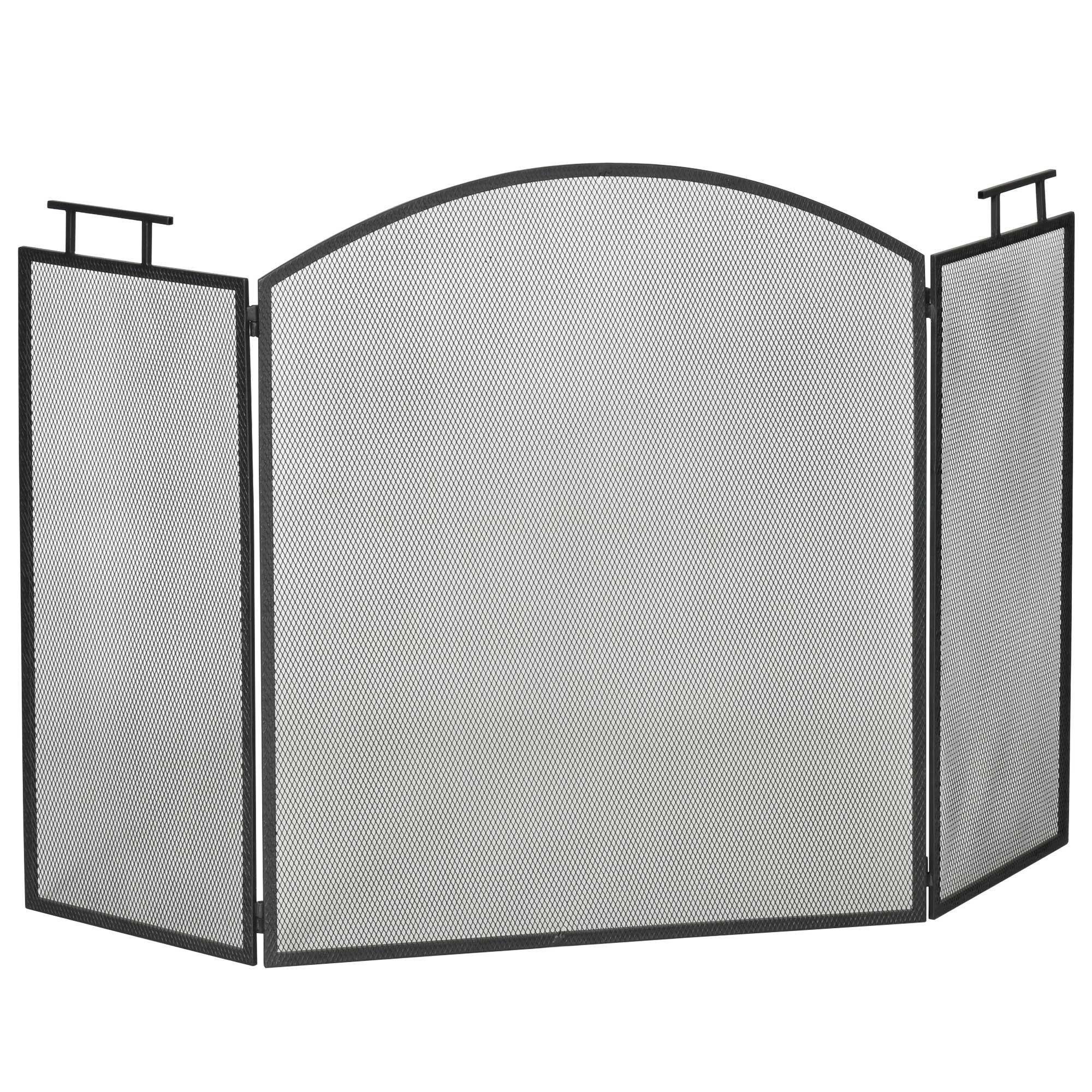 KAMINSCHUTZGITTER Funkenschutzgitter mit Netz zusammengefaltet Metall Schwarz - Schwarz, Metall (2/76.5/128cm) - HOMCOM