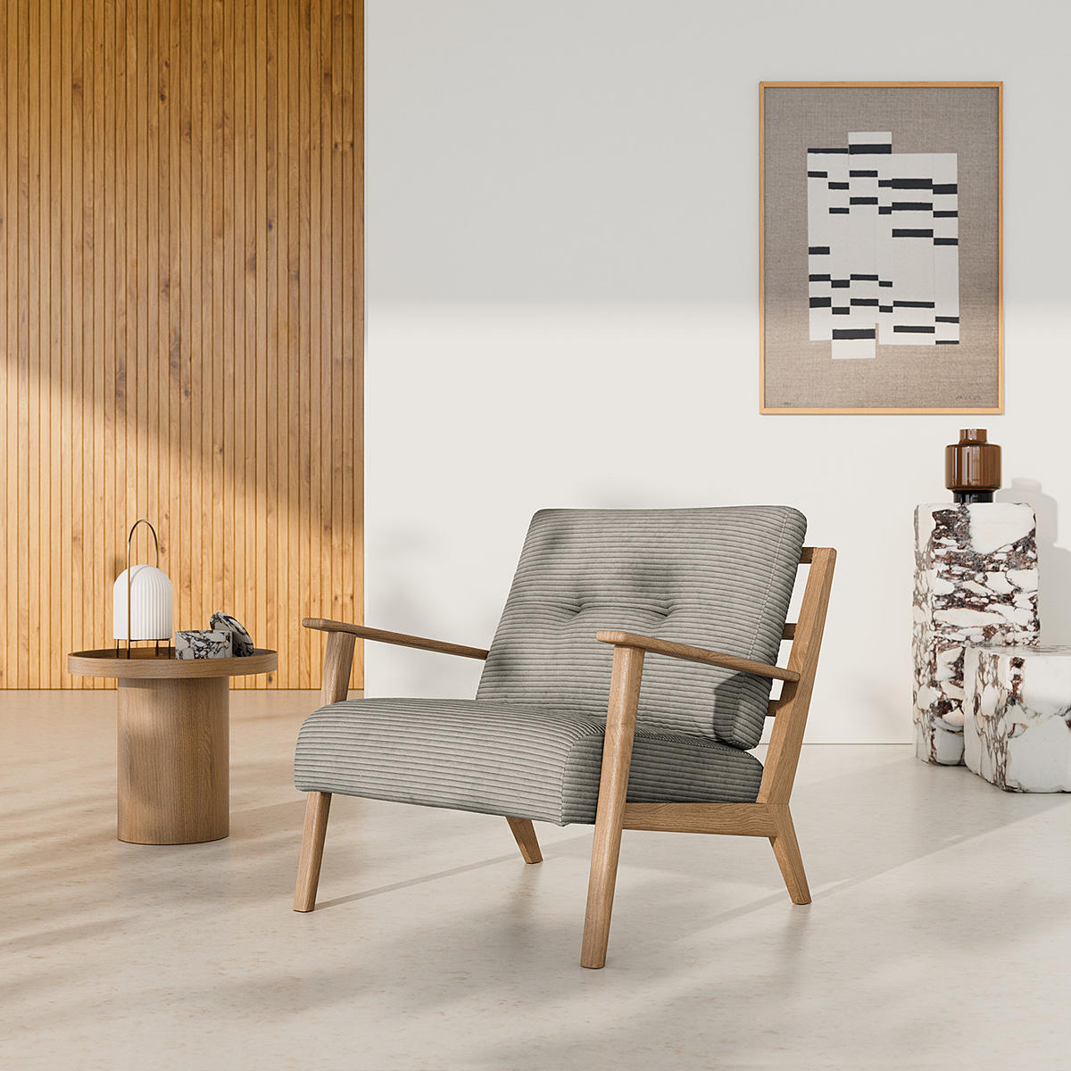 SESSEL - Eichefarben/Graubraun, Eichenholz/Textil (83/80/75cm) - home24