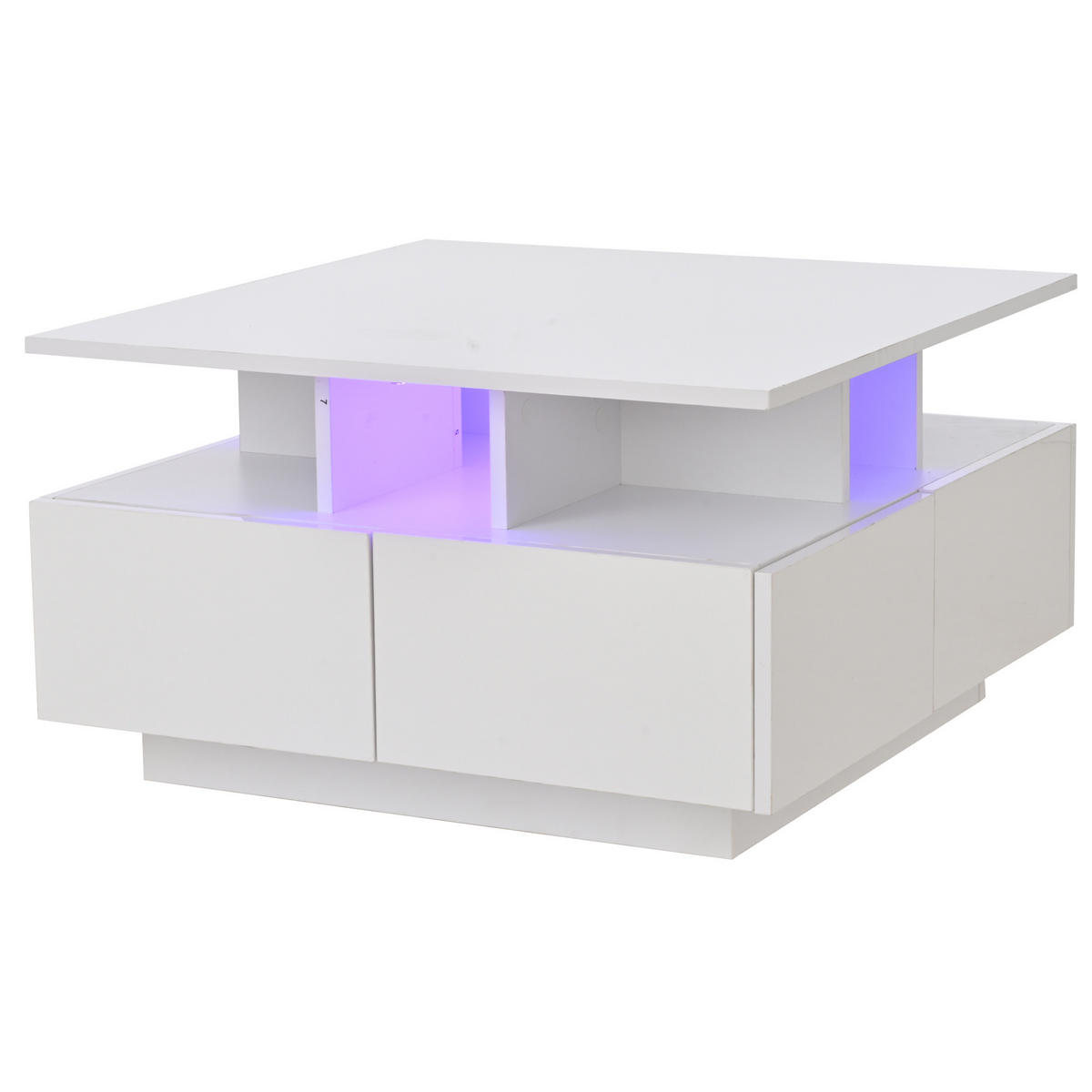 COUCHTISCH mit 4 Schubladen 70 x 70 cm Hochglanz Weiß mit LED - Weiß, Holzwerkstoff (70/70/40cm) - Meubliv