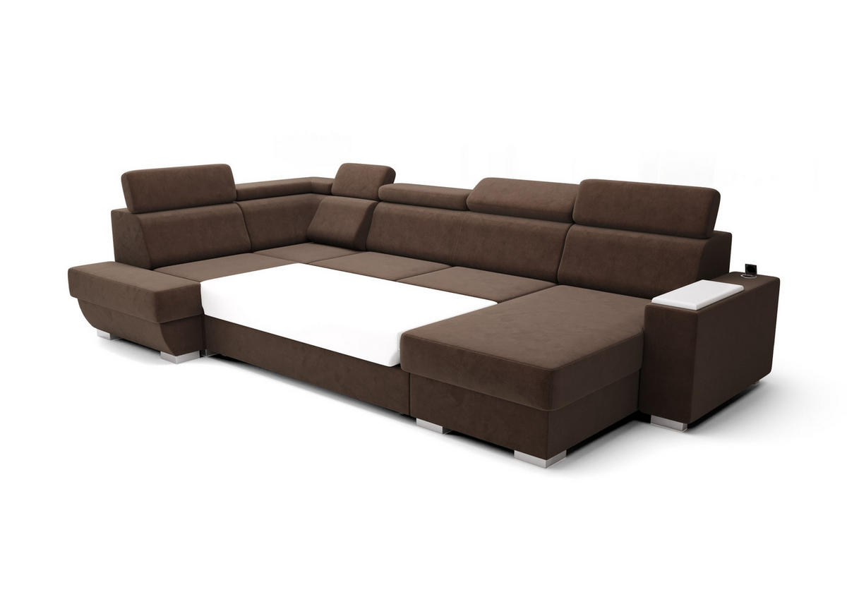 WOHNLANDSCHAFT KONGO RBN20, Eckcouch in U-Form mit Schlaffunktion, Farbe: Gelb, Velourstoff, Ottomane Rechts - Gelb, Textil (340/103/200cm) - O-Sofa