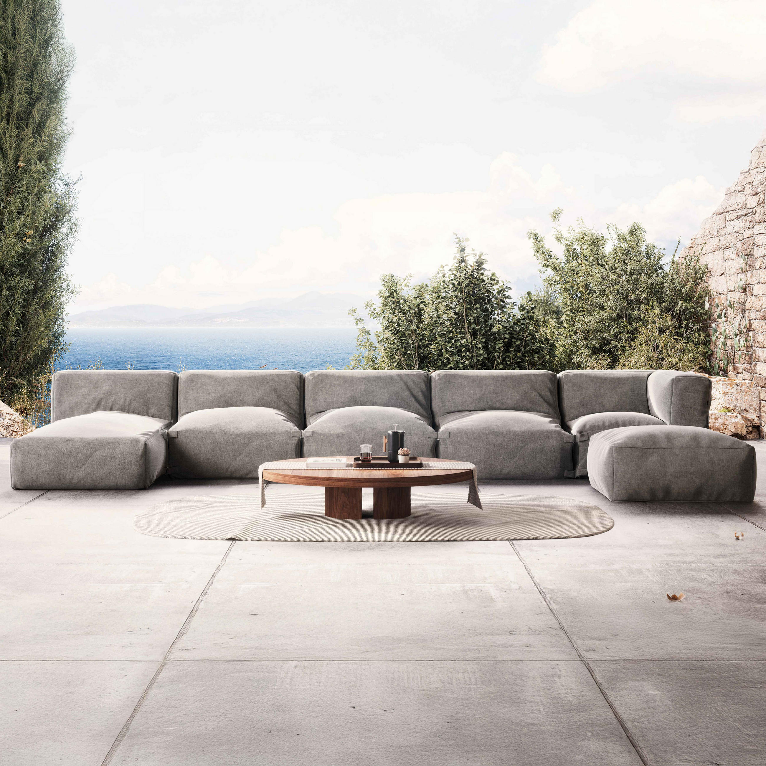 GARTENSOFA 6-tlg., Grau - Grau, Textil (85/65/160cm) - Oviala