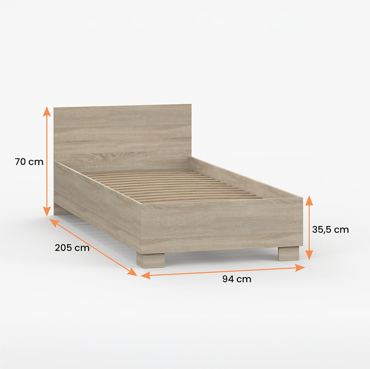 BETT 90×200 JONAS III 36 Sonoma Eiche/Sonoma Eiche - Sonoma Eiche, Holzwerkstoff - imoebel24