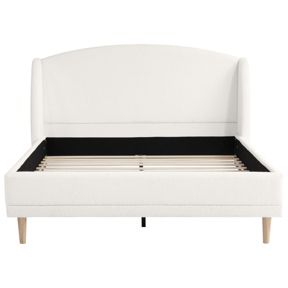 POLSTERBETT Bouclé Weiß 140x190 Lattenrost Holzfüße - Weiß, Leder (140/190cm) - FLIEKS