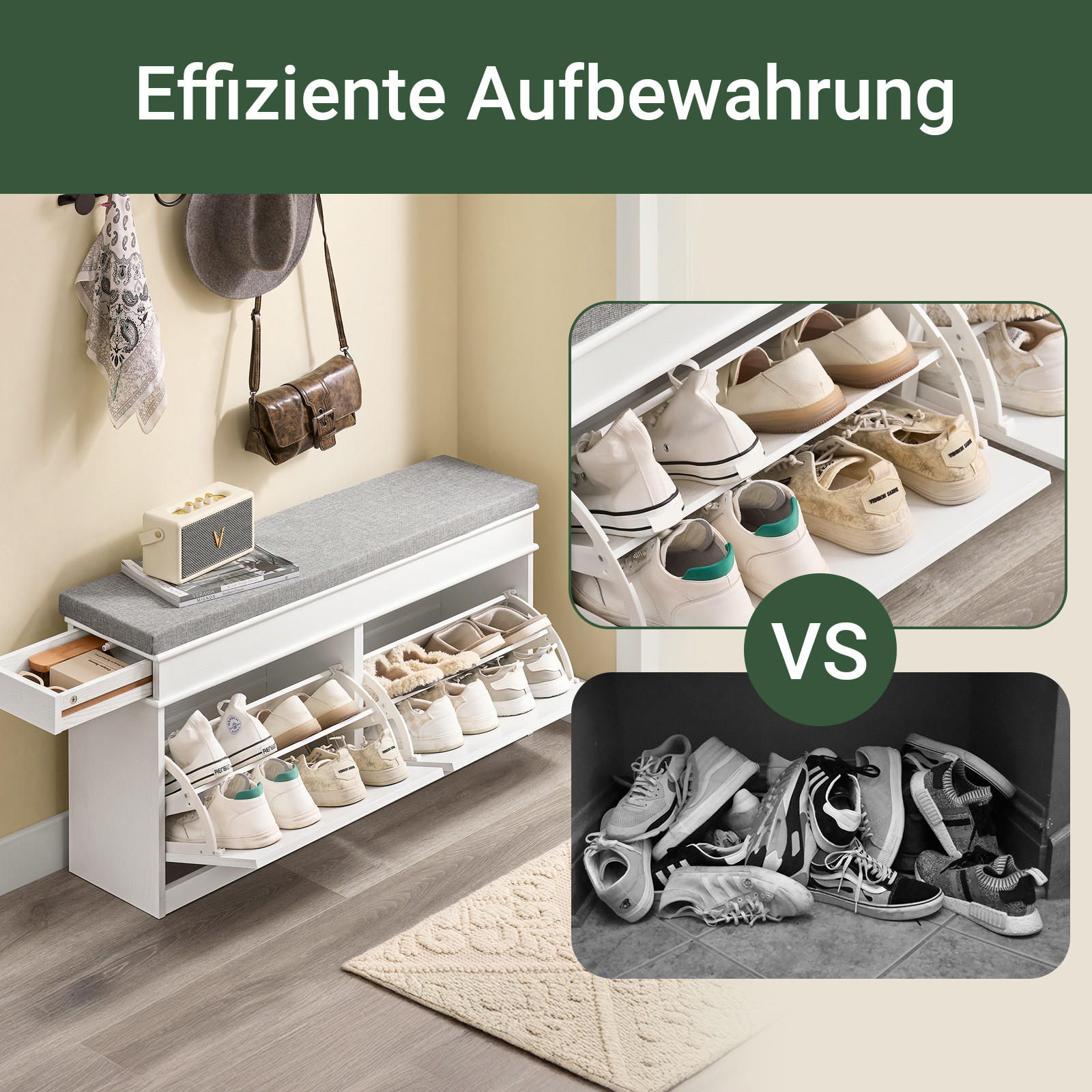 SCHUHBANK Weiß - Weiß, Holzwerkstoff (104/51/24cm) - SoBuy