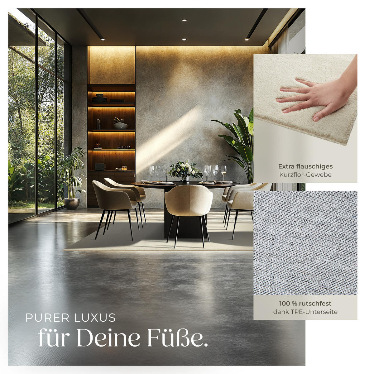 KURZFLORTEPPICH Soft Zone,rutschfeste Unterseite,beige - Beige, Kunststoff (200/140cm) - tectake