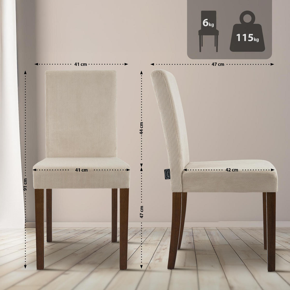 ESSZIMMERSTUHL Cord Hellbraun - Hellbraun, Holz/Textil (41/91/47cm) - CLP
