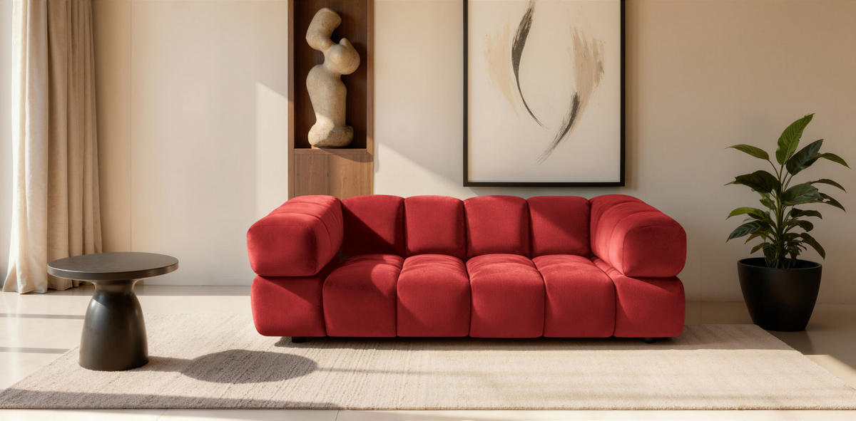 SOFA 3-Sitzer, Couch, Veloursstoff Bluvel, Rotwein, Averro - Weinrot, Holz (240/70/96cm) - Kaiser Möbel