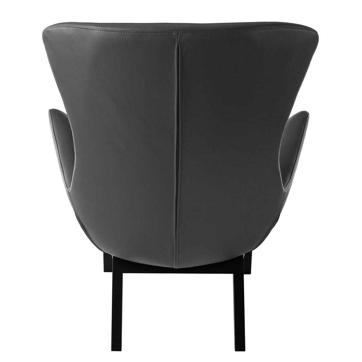 SESSEL mit Holzfüßen - Schwarz/Grau, Leder/Birkenholz (84/99/96cm) - home24