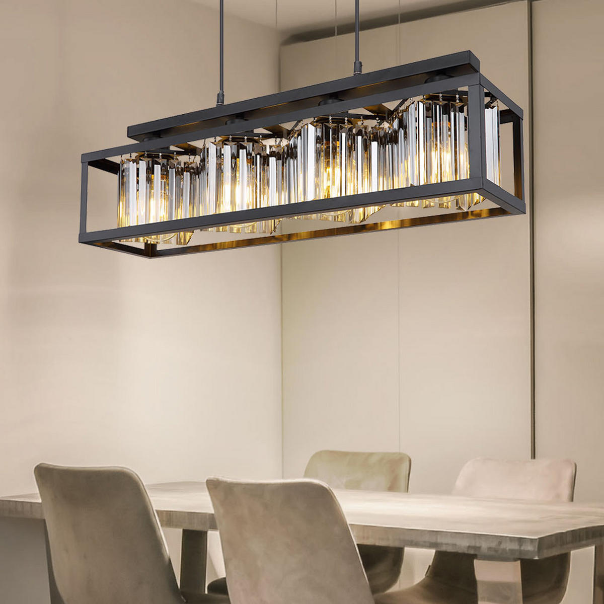 HÄNGELEUCHTE Metall Schwarz Kristalloptik - Schwarz, Glas (68/17/120cm)