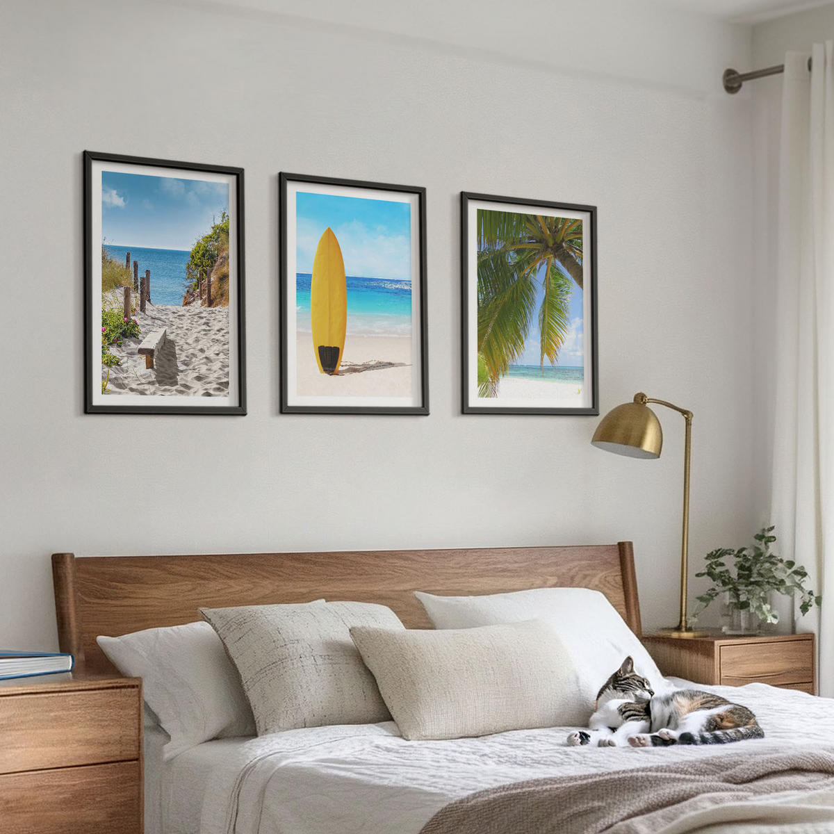 WANDBILDER 3er-Set - 40x60 cm Schwarzer Rahmen - Urlaubsstrände, Wellen, Palmen - Schwarz, Kunststoff (40/60cm) - ArtPrintCave