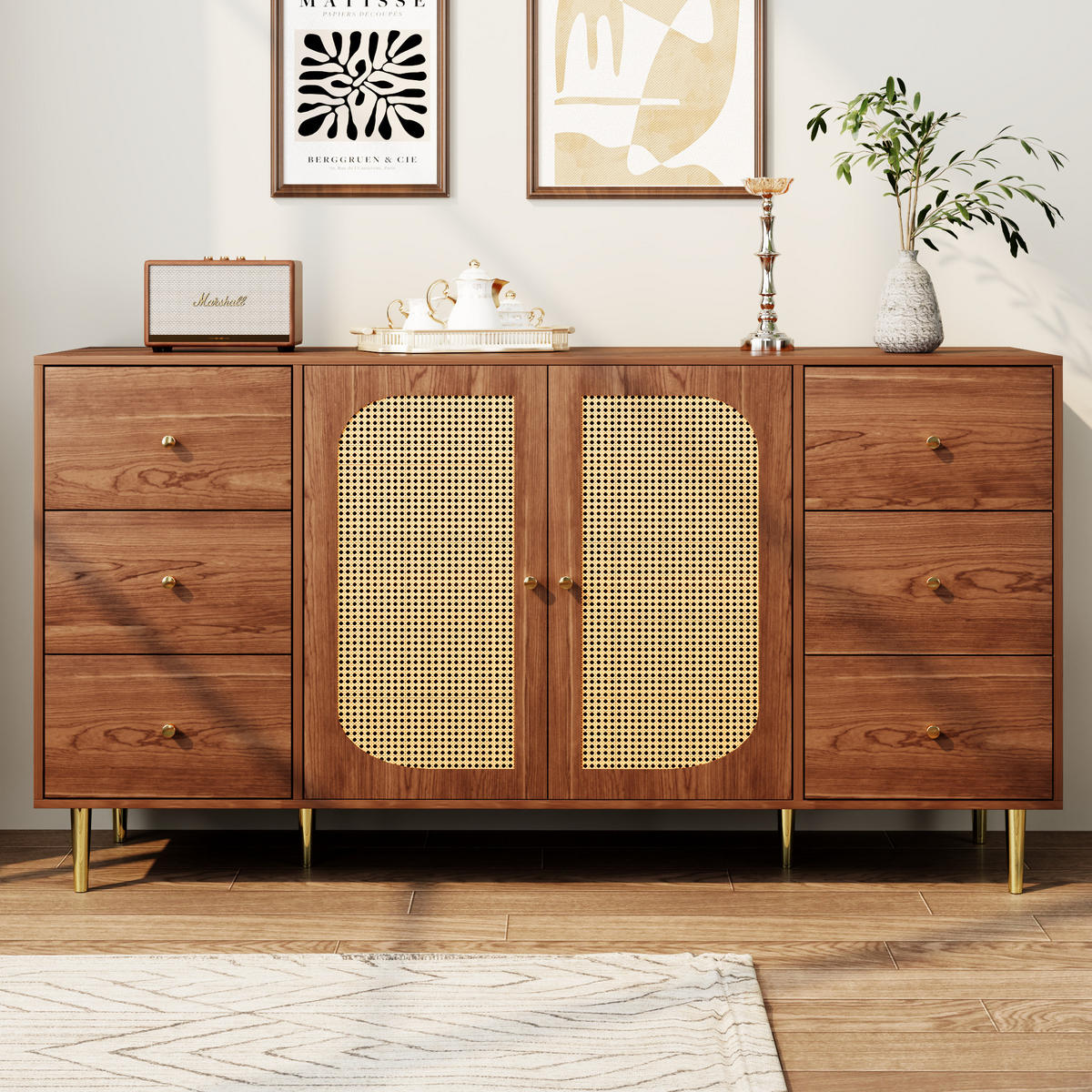 SIDEBOARD 160/40/90 cm Holz aus MDF mit Rattantüren - Eichefarben, Holzwerkstoff (40/90/160cm) - OKMYHOME