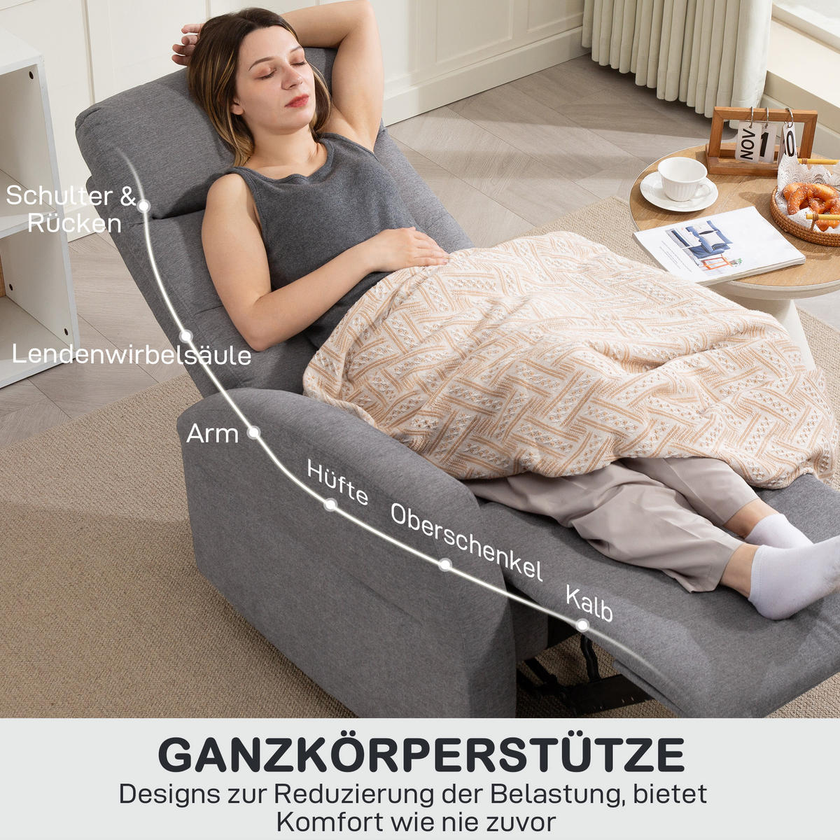 RELAXSESSEL, Fernsehsessel mit Liegefunktion, Dunkelgrau - Dunkelgrau, Kunststoff (93/103/76cm) - HOMCOM