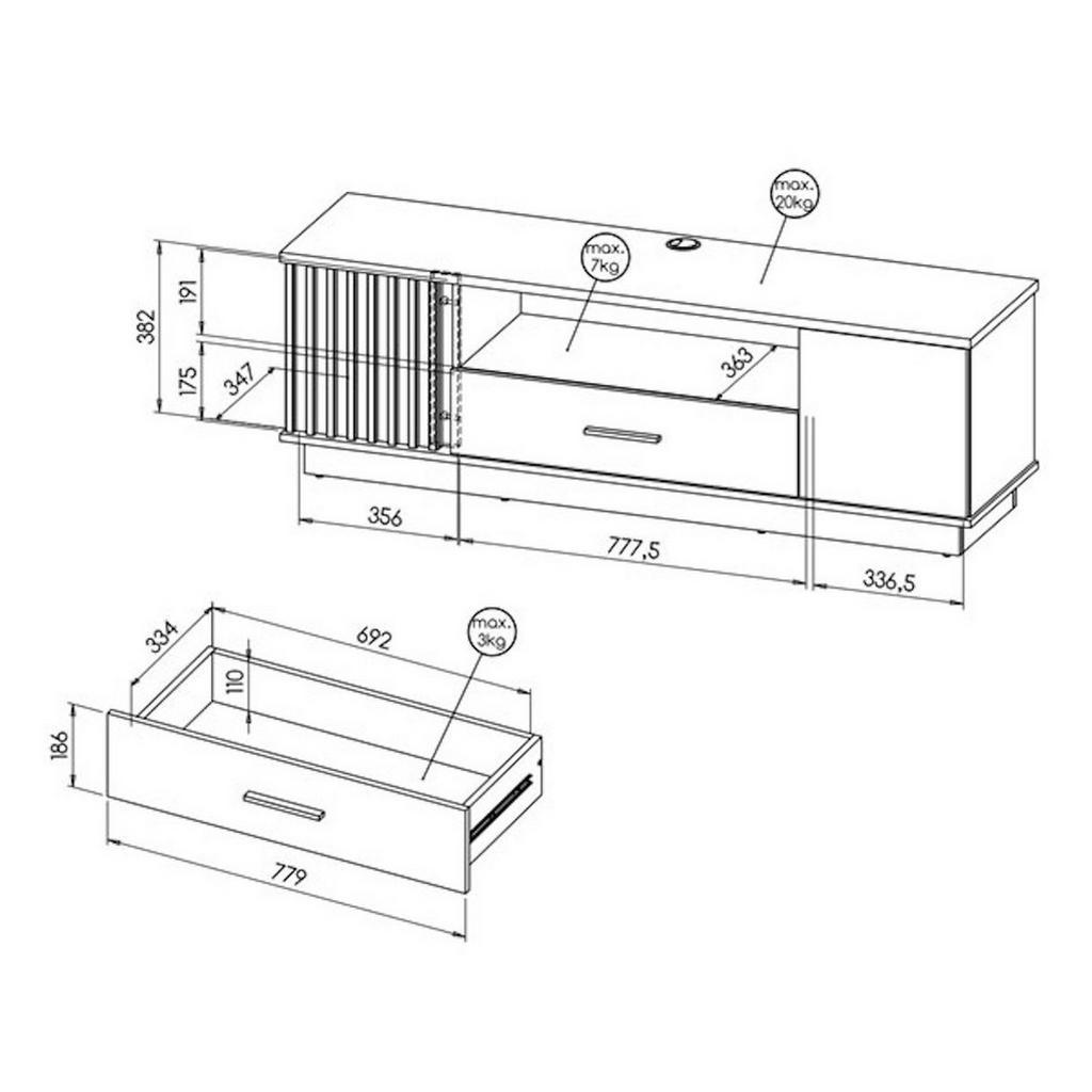 Thumbnail - Feldmann-Wohnen Lowboard, Braun, Schwarz, Holz, 1 Fächer, 1 Schubladen, Rechteckig, 155x50x40 cm, Wohnzimmer, Wohnwände,...