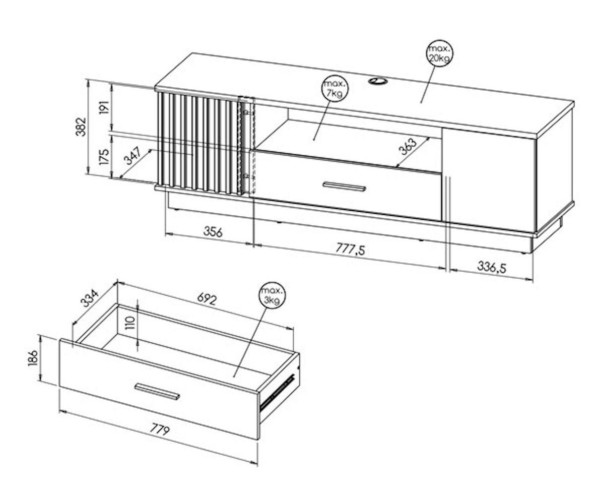 Thumbnail - Feldmann-Wohnen Lowboard, Braun, Schwarz, Holz, 2 Fächer, 1 Schubladen, Rechteckig, 155x107x40 cm, Wohnzimmer, Wohnwände...