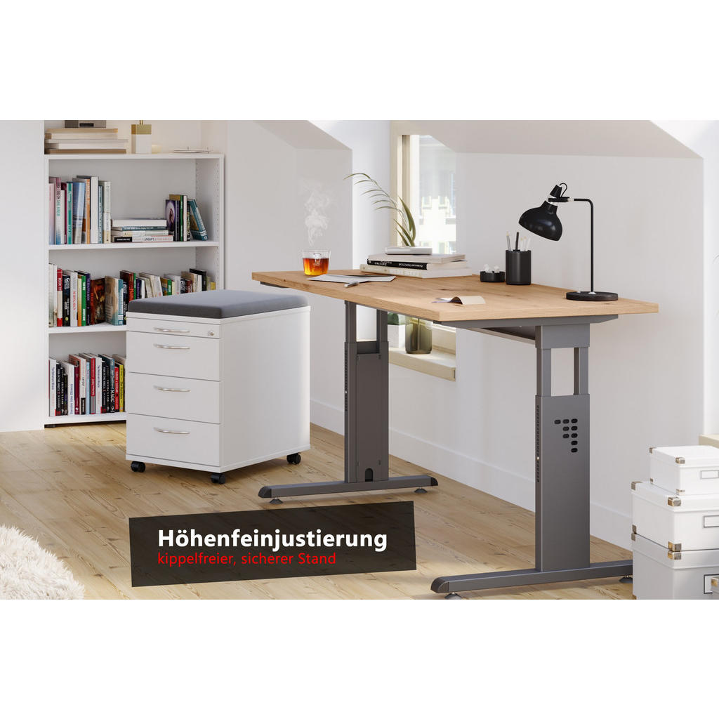 Thumbnail - bümö Schreibtisch, Weiß, Silber, Holzwerkstoff, Nachbildung, 140x74x67.2 cm, FSC Mix, Arbeitszimmer, Schreibtische, Büro...