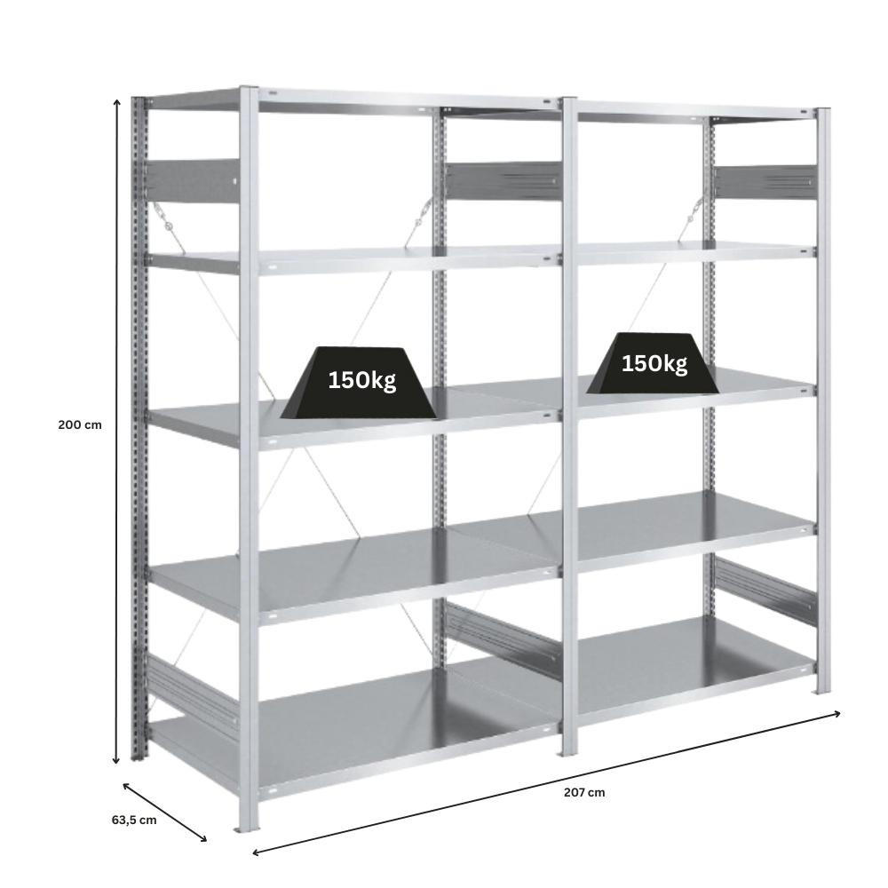 SCHWERLASTREGAL Silver Mamba 200x200x60cm 5 Ebenen je 150kg Fachlast Verzinkt - Silberfarben, Metall (200/200/60cm) - PROREGAL