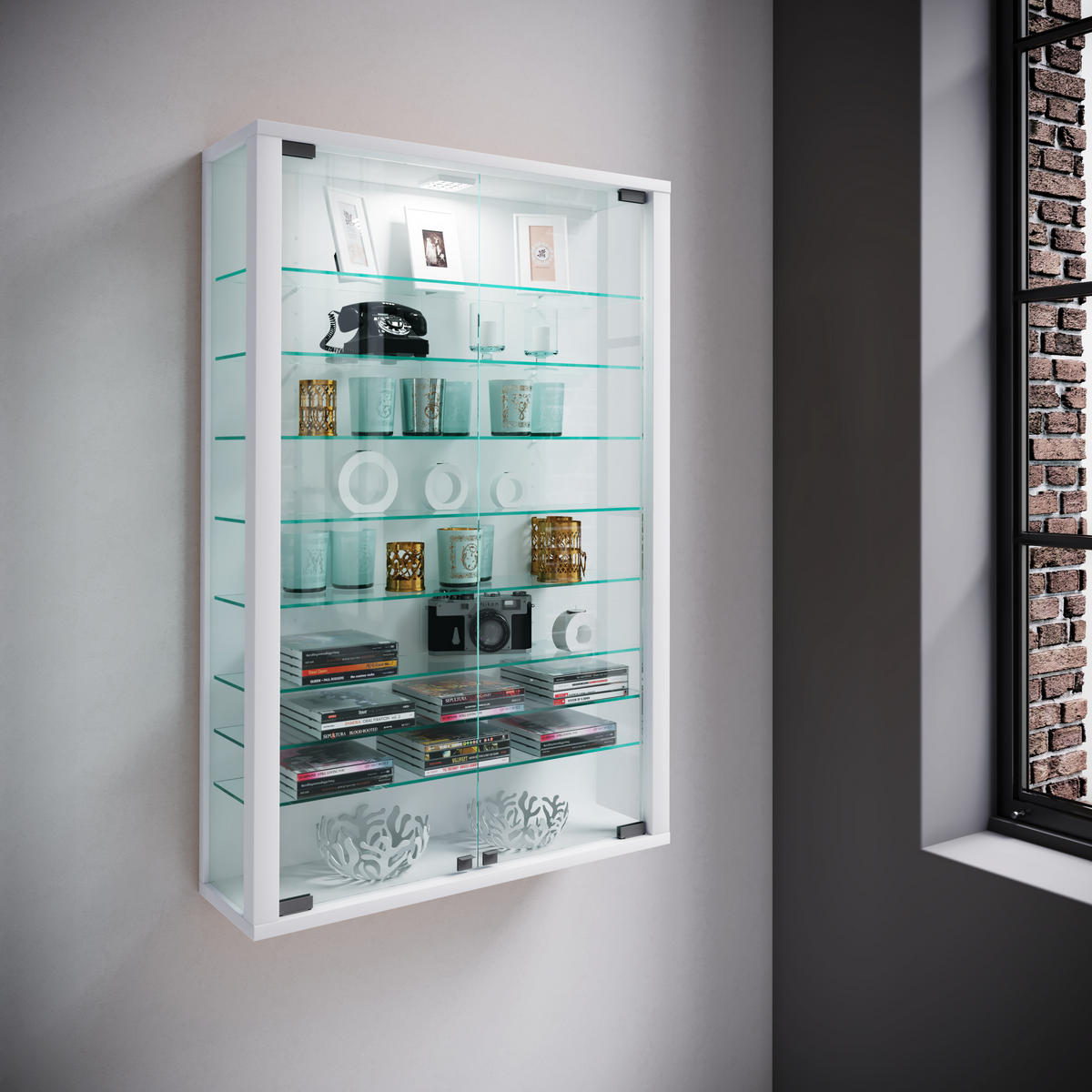 VITRINENSCHRANK Weiß - Weiß, Holzwerkstoff (59/90/18cm) - ebuy24