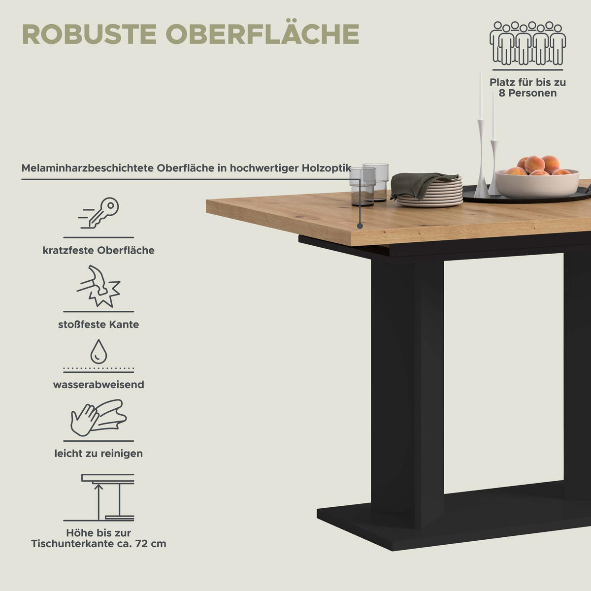 ESSTISCH GUSTAV (B/H/T: ca. 160/76/80 cm) in schwarz/Artisan Eiche Nachbildung - Schwarz, Holzwerkstoff (80/160/76cm)