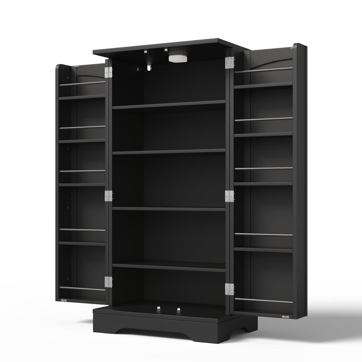 ANRICHTE Hochschrank 120/60/40 cm aus MDF mit LED-Sensorlicht und verstellbarem Regalboden Schwarz - Schwarz, Holzwerkstoff (60/120/40cm) - Modenvie