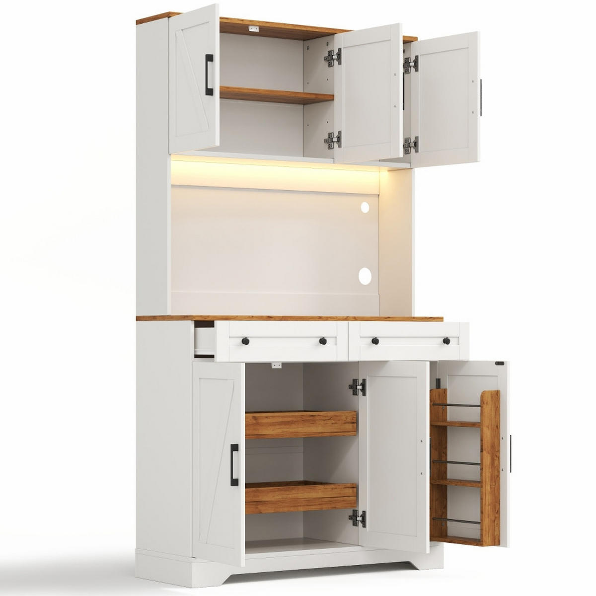 KÜCHENSCHRANK mit LED-Beleuchtung, integrierten Steckdosen, ausziehbarem Organizer, MDF, 100/180/40 cm - Naturfarben, Kunststoff (40/180/100cm) - Rolipo