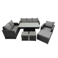 GARTENMÖBEL SET mit Höhenverstellbarer Esstisch 3-Sitzer Sofa, Stuhl 9-Sitzer Grau - Dunkelgrau/Grau, Glas/Kunststoff - Fimous